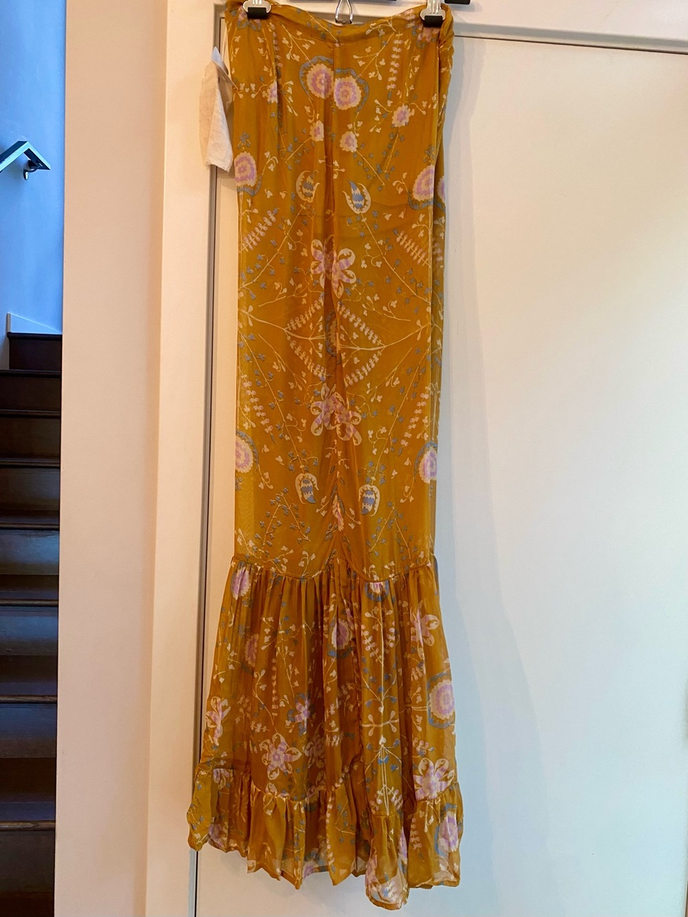Free People Mustard Floral Wide-Leg Pants